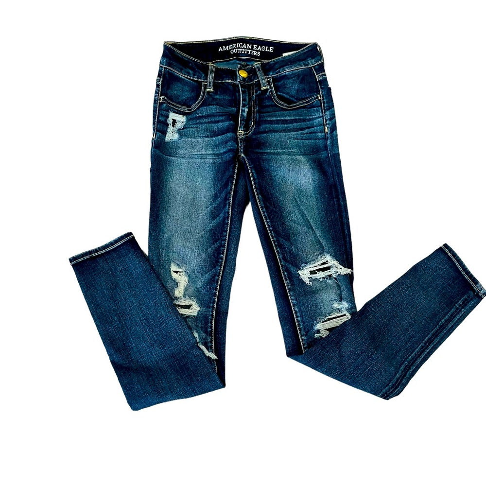 American eagle dark wash ripped skinny jeans